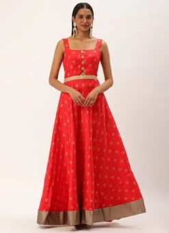 Red Art Silk Strap Neck Style Maxi Dress Festive Wear -ZariGrace Shop Red Art Silk Strap Neck Style Maxi Dress DRBS02301108 u
