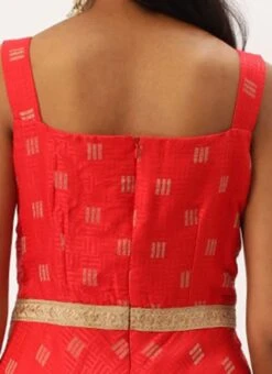 Red Art Silk Strap Neck Style Maxi Dress Festive Wear -ZariGrace Shop Red Art Silk Strap Neck Style Maxi Dress DRBS02301108 rrc2