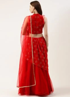 Red Georgette Draped Lehenga Set Party Wear -ZariGrace Shop Red Georgette Draped lehenga Set GHBS02211188 b