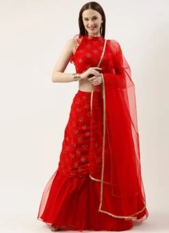 Red Georgette Draped Lehenga Set Party Wear -ZariGrace Shop Red Georgette Draped lehenga Set GHBS02211188 u