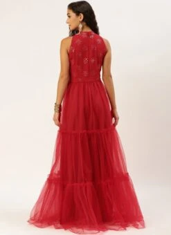 Red Georgette Embroidered Dress Festive Wear -ZariGrace Shop Red Georgette Embroidered Dress DRBS02211138 b