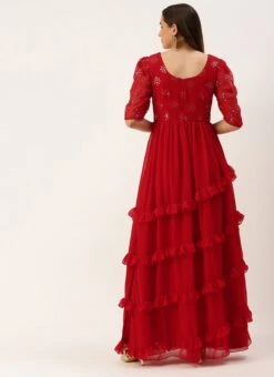 Red Georgette Embroidered Maxi Dress Festive Wear 13 Red Georgette Embroidered Maxi Dress Festive Wear -ZariGrace Shop Red Georgette Embroidered Maxi Dress DRBS02211085 b