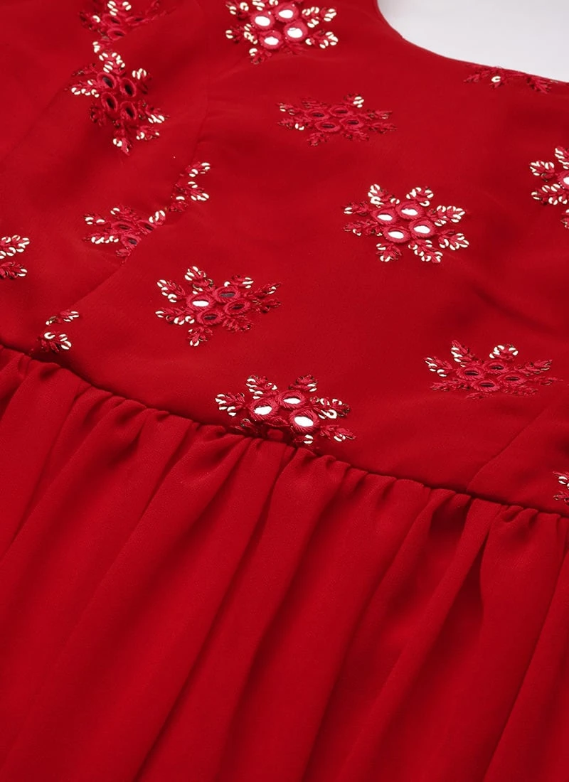 Red Georgette Embroidered Maxi Dress Festive Wear 7 Red Georgette Embroidered Maxi Dress Festive Wear - Image 5