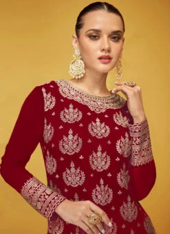 Red Georgette Embroidery A Line Lehenga Party Wear -ZariGrace Shop Red Georgette Embroidery A Line Lehenga GHSAK33545195B b