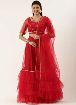 Dupatta From Red Georgette Sequins Layered Lehenga After Six Wear 12 Dupatta From Red Georgette Sequins Layered Lehenga After Six Wear -ZariGrace Shop Red Georgette Sequins Layered Lehenga GHBS02209738 u