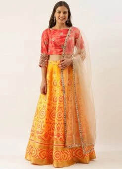 Red Gota N Yellow Jacquard Kali Lehenga Festive Wear -ZariGrace Shop Red Gota N Yellow Jacquard Kali Lehenga GHBS02111142 u