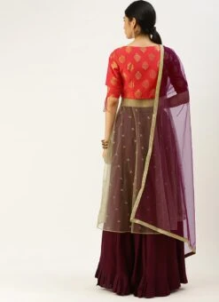 Red Jacquard N Wine Art Silk Long Choli Lehenga Festive Wear -ZariGrace Shop Red Jacquard N Wine Art Silk Long Choli Lehenga GHBS02205056 b