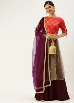Red Jacquard N Wine Art Silk Long Choli Lehenga Festive Wear -ZariGrace Shop Red Jacquard N Wine Art Silk Long Choli Lehenga GHBS02205056 u