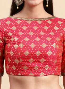 Red Jacquard Viscose Blouse Festive Wear -ZariGrace Shop Red Jacquard Viscose Blouse BLBS02303869 rrc4