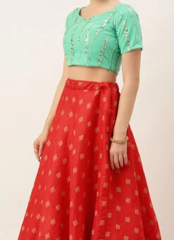 Red N Green Embroidered Floor Length Lehenga Set Wedding Wear