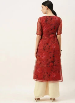 Red N Off White Printed Palazzo Set After Six Wear -ZariGrace Shop Red N Off White Printed Palazzo Set KSBS02108640 b