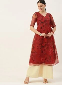 Red N Off White Printed Palazzo Set After Six Wear -ZariGrace Shop Red N Off White Printed Palazzo Set KSBS02108640 u