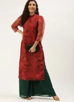 Red Organza N Green Kurta Palazzo Set After Six Wear 12 Red Organza N Green Kurta Palazzo Set After Six Wear -ZariGrace Shop Red Organza N Green Kurta Palazzo Set KSBS02107579 u