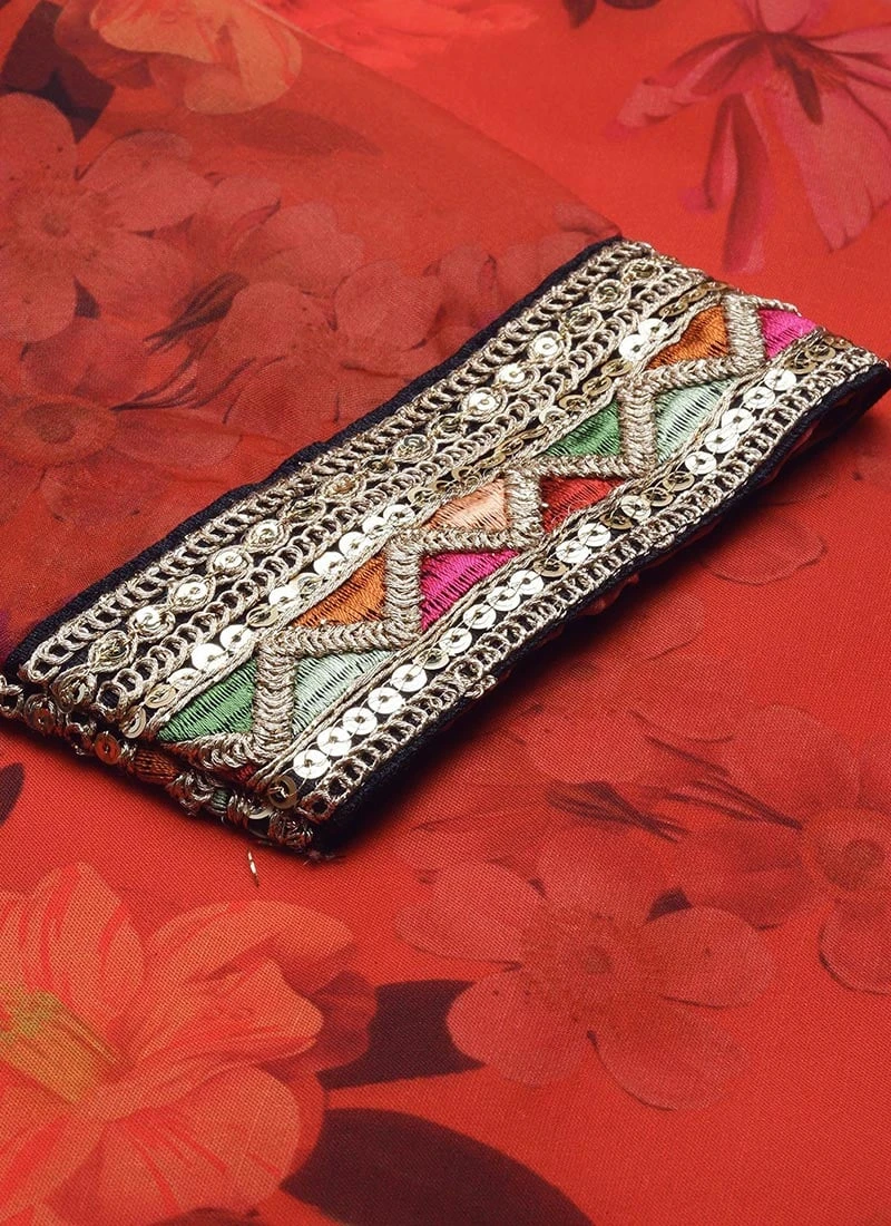 Red Printed Organza Calf Length Top Festive Wear 9 Red Printed Organza Calf Length Top Festive Wear - Image 7