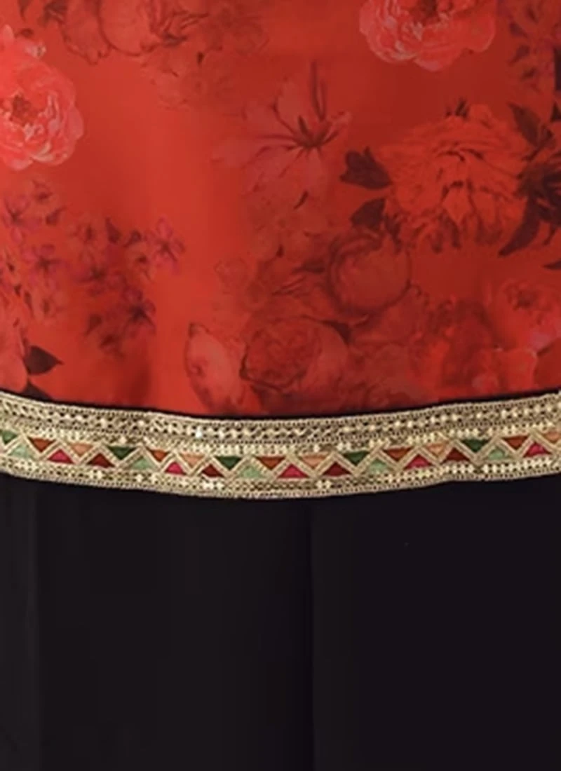 Red Printed Organza Calf Length Top Festive Wear 10 Red Printed Organza Calf Length Top Festive Wear - Image 8