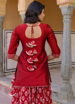 Red Pure Cotton Printed Long Choli Lehenga Party Wear -ZariGrace Shop Red Pure Cotton Printed Long Choli Lehenga GHJPJN41 b