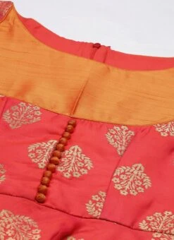 Red Taffeta Jacquard Half Circular Dress Festive Wear -ZariGrace Shop Red Taffeta Jacquard Half Circular Dress DRBS02204664 rrc1