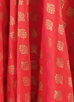 Red Taffeta Jacquard Half Circular Dress Festive Wear -ZariGrace Shop Red Taffeta Jacquard Half Circular Dress DRBS02204664 rrc4
