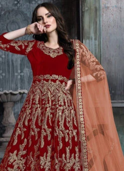 Red Velvet Anarkali Suit Party Wear 9 Red Velvet Anarkali Suit Party Wear -ZariGrace Shop Red Velvet Anarkali Suit SLSCC1601D b