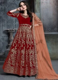 Red Velvet Anarkali Suit Party Wear 8 Red Velvet Anarkali Suit Party Wear -ZariGrace Shop Red Velvet Anarkali Suit SLSCC1601D u