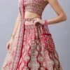 Red Velvet Resham N Hand Work Umbrella Lehenga Choli With Dupatta Wedding Wear