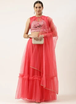 Rouge Pink Chinon Embroidered Lehenga Set Wedding Wear -ZariGrace Shop Rouge Pink Chinon Embroidered Lehenga Set GHBS02209645 u