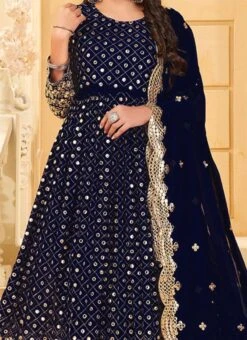 Royal Blue Georgette Mirror Embroidered Anarkali Suit Party Wear