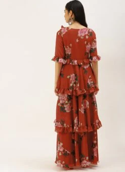 Rust Georgette Digital Printed Gown After Six Wear -ZariGrace Shop Rust Georgette Digital Printed Gown DRBS02206242 b 1