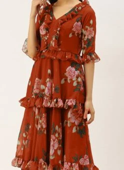 Rust Georgette Digital Printed Gown After Six Wear