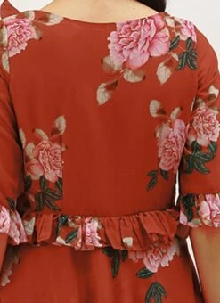 Rust Georgette Digital Printed Gown After Six Wear -ZariGrace Shop Rust Georgette Digital Printed Gown DRBS02206242 rrc2 1