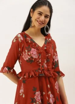 Rust Georgette Digital Printed Gown After Six Wear -ZariGrace Shop Rust Georgette Digital Printed Gown DRBS02206242 rrc3 1