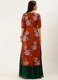 Rust Printed N Green Georgette Kurta Skirt Set After Six Wear -ZariGrace Shop Rust Printed N Green Georgette Kurta Skirt Set KSBS02107573 b