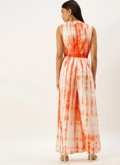 Rust Tie N Dye Cotton Collar Neck Jumpsuit After Six Wear Festive Wear -ZariGrace Shop Rust Tie N Dye Cotton Collar Neck Jumpsuit DRBS02202401 b