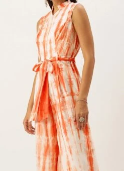 Rust Tie N Dye Cotton Collar Neck Jumpsuit After Six Wear Festive Wear