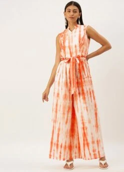 Rust Tie N Dye Cotton Collar Neck Jumpsuit After Six Wear Festive Wear -ZariGrace Shop Rust Tie N Dye Cotton Collar Neck Jumpsuit DRBS02202401 u
