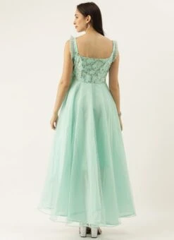 Sea Blue Embroidered Asymmetrical Gown Party Wear -ZariGrace Shop Sea Blue Embroidered Asymmetrical Gown IWBS02007303 b
