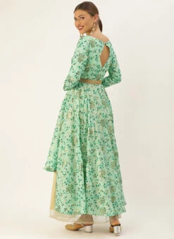 Sea Green Embroidered Asymmetrical Layered Gown Party Wear -ZariGrace Shop Sea Green Embroidered Asymmetrical Layered Gown IWBS02007259 b