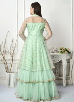 Sea Green Embroidered Layered Style Gown Wedding Wear -ZariGrace Shop Sea Green Embroidered Layered Style Gown IWBS02301713 b