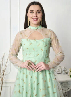 Sea Green Embroidered Layered Style Gown Wedding Wear -ZariGrace Shop Sea Green Embroidered Layered Style Gown IWBS02301713 rrc1