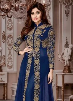 Shamita Shetty Navy Blue Georgette Anarkali Suit Party Wear -ZariGrace Shop Shamita Shetty Navy Blue Georgette Anarkali Suit SLSCC8001C b