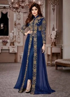Shamita Shetty Navy Blue Georgette Anarkali Suit Party Wear -ZariGrace Shop Shamita Shetty Navy Blue Georgette Anarkali Suit SLSCC8001C u