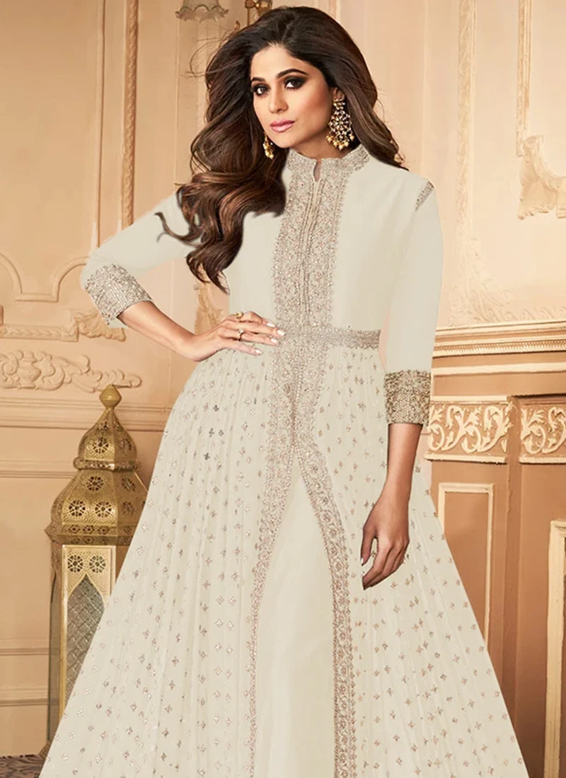 Shamita Shetty Off White Georgette Anarkali Suit Party Wear 6 Shamita Shetty Off White Georgette Anarkali Suit Party Wear - Image 4