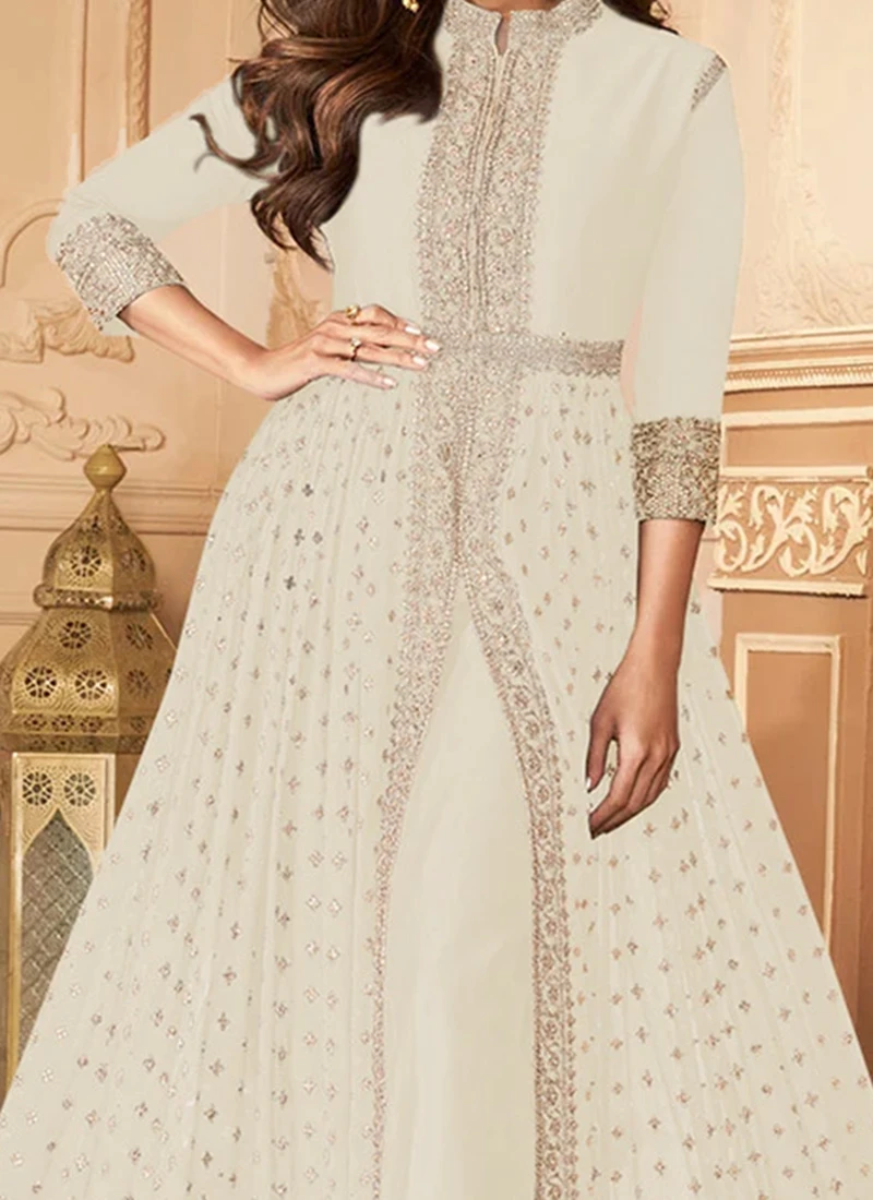Shamita Shetty Off White Georgette Anarkali Suit Party Wear 3 Shamita Shetty Off White Georgette Anarkali Suit Party Wear
