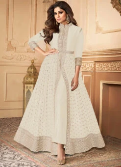 Shamita Shetty Off White Georgette Anarkali Suit Party Wear 8 Shamita Shetty Off White Georgette Anarkali Suit Party Wear -ZariGrace Shop Shamita Shetty Off White Georgette Anarkali Suit SLSAK7152I u