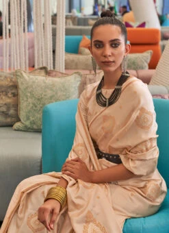 Silk Jacquard Woven Cream Color Saree Festive Wear 9 Silk Jacquard Woven Cream Color Saree Festive Wear -ZariGrace Shop Silk Jacquard Woven Cream Color Saree SASLI1983302006 b