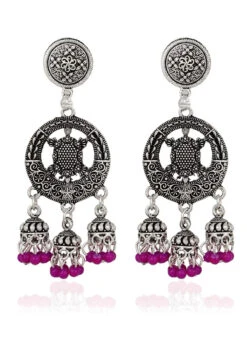Silver N Pink Danglers -ZariGrace Shop Silver N Pink Danglers ERMPF9107 b