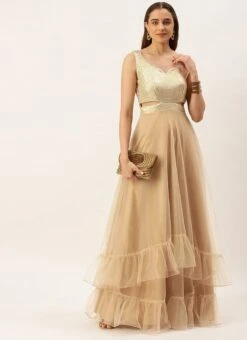 Silver Sequins Embroidered N Light Beige Net Gown Festive Wear -ZariGrace Shop Silver Sequins Embroidered N Light Beige Net Gown IWBS02211072 u