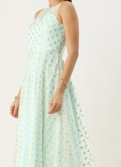 Sky Blue Organza Jacquard Dress Festive Wear