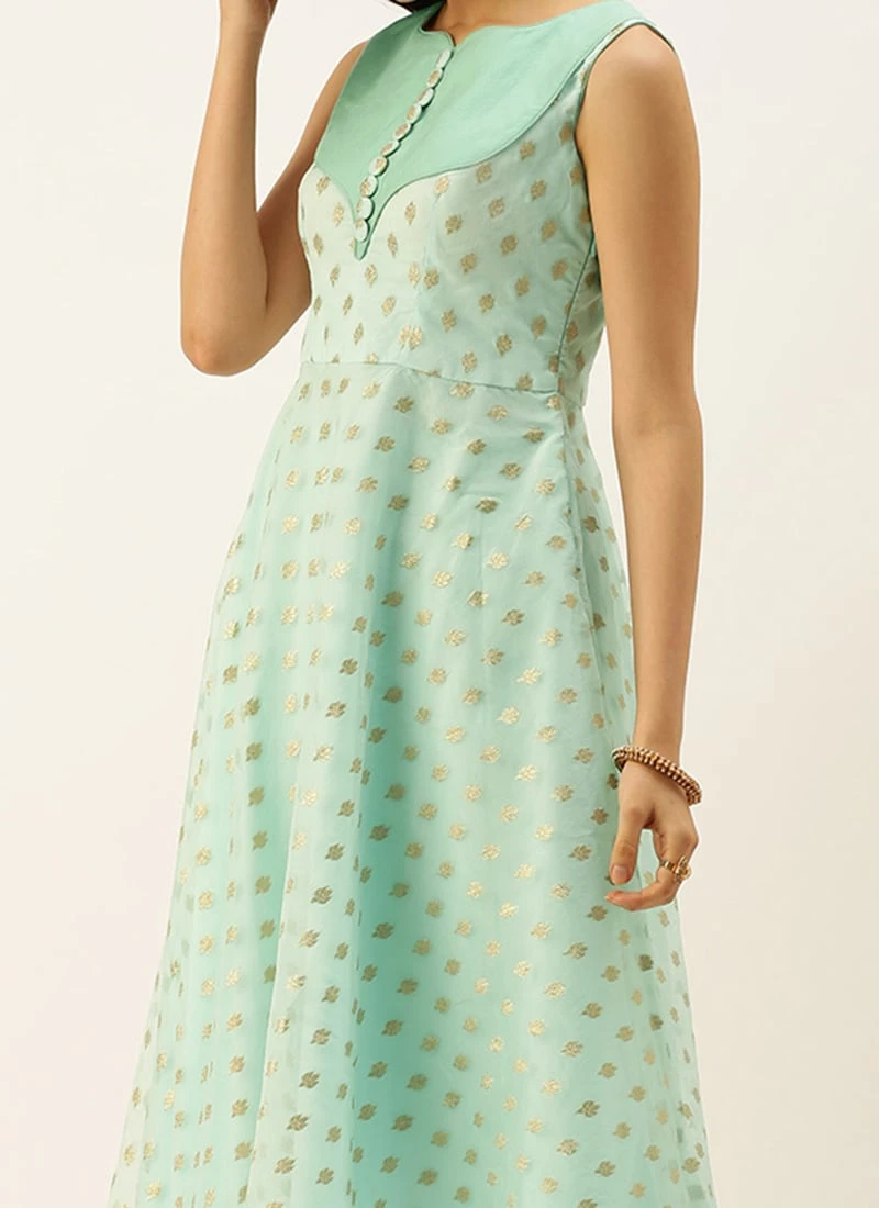 Sky Blue Organza Jacquard Kurta Set Festive Wear 3 Sky Blue Organza Jacquard Kurta Set Festive Wear