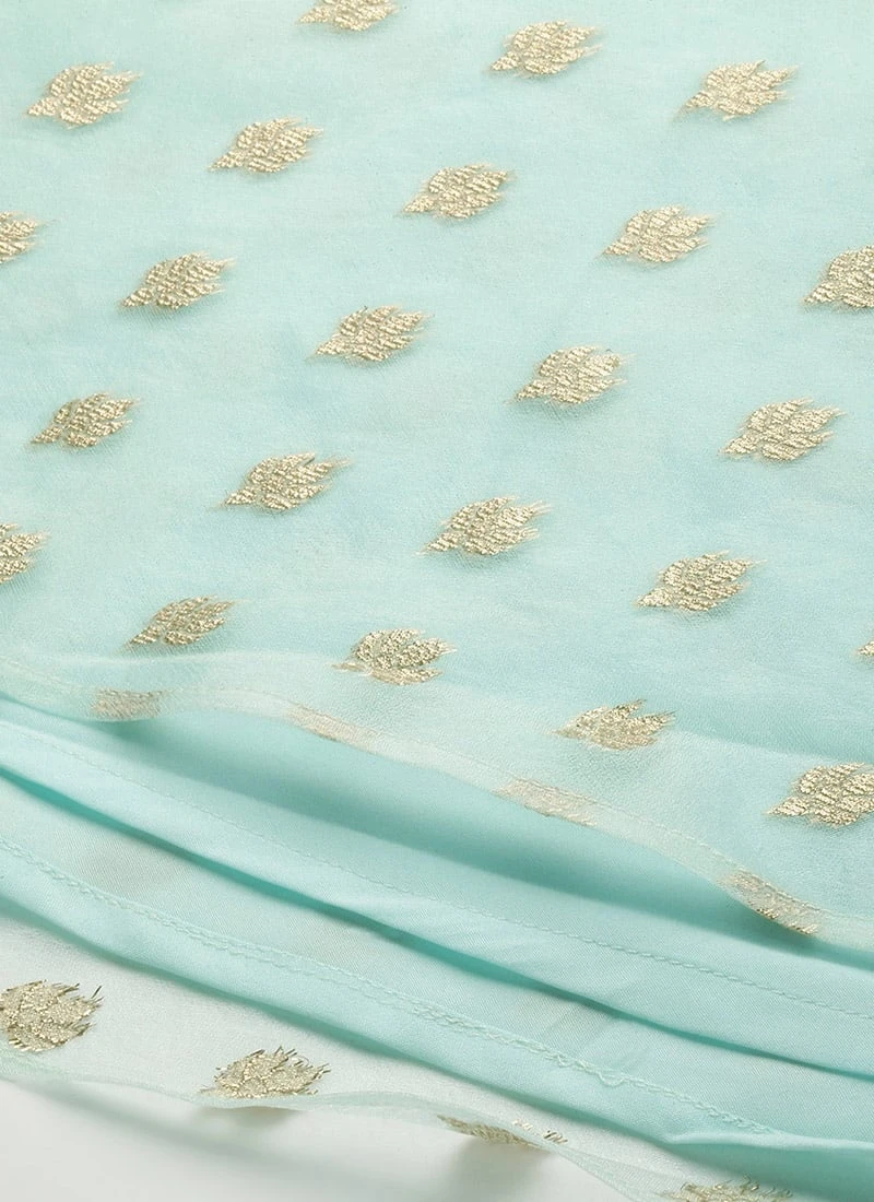 Sky Blue Organza Jacquard Kurta Set Festive Wear 10 Sky Blue Organza Jacquard Kurta Set Festive Wear - Image 8